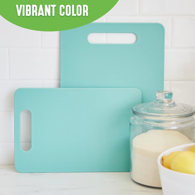 GreenLife Cutting Board Set 8x12"" & 10x14""  Extra Durable  Meal Prep  Non-Slip  Grip Handles  Crack Resistant  Dishwasher Safe  Reversible  Versatile Kitchen Essentials  Turquoise - Image 4